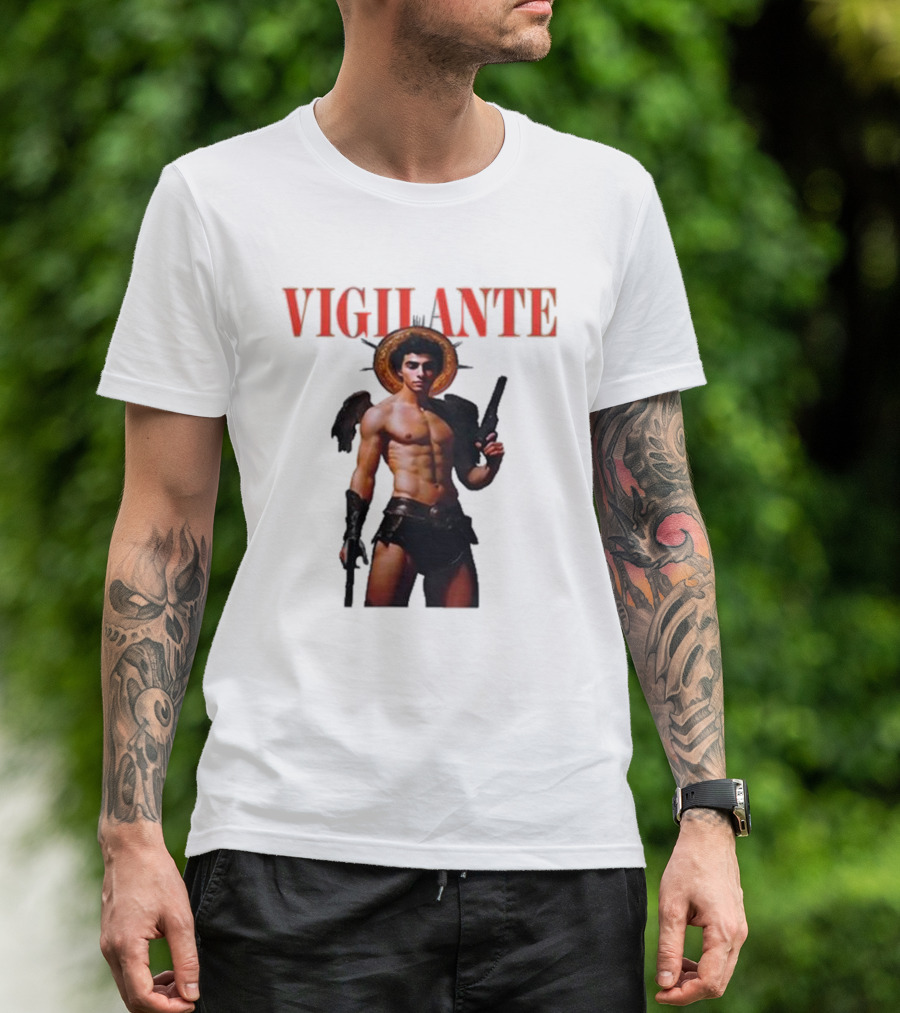 Vigilante Angelic Warrior With Wings And Guns T-Shirt