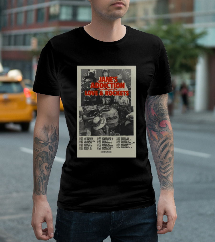 JANE'S ADDICTION NORTH AMERICAN TOUR LOVE and ROCKETS LIVE NATION CORRUPT MANAGEMENT 2024 TOUR DATES T-Shirt