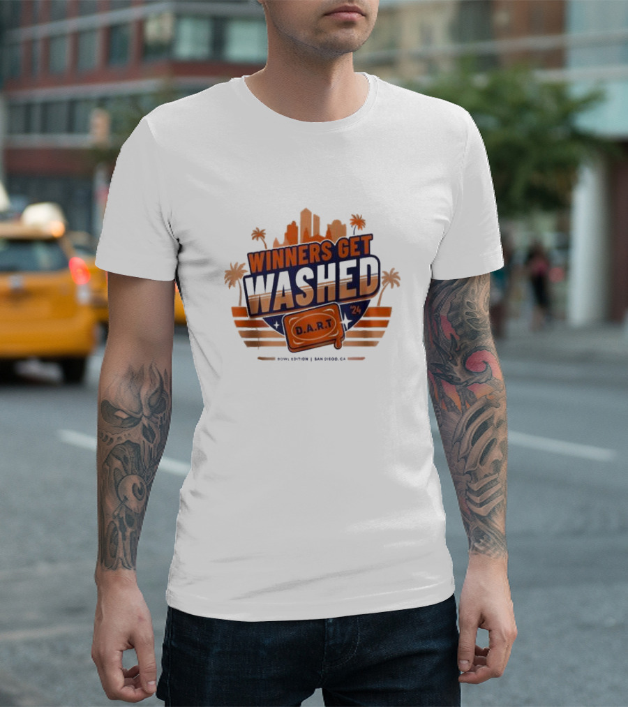Winners Get Washed DART 24 Bowl Edition San Diego CA Skyline and Palm Trees T-Shirt