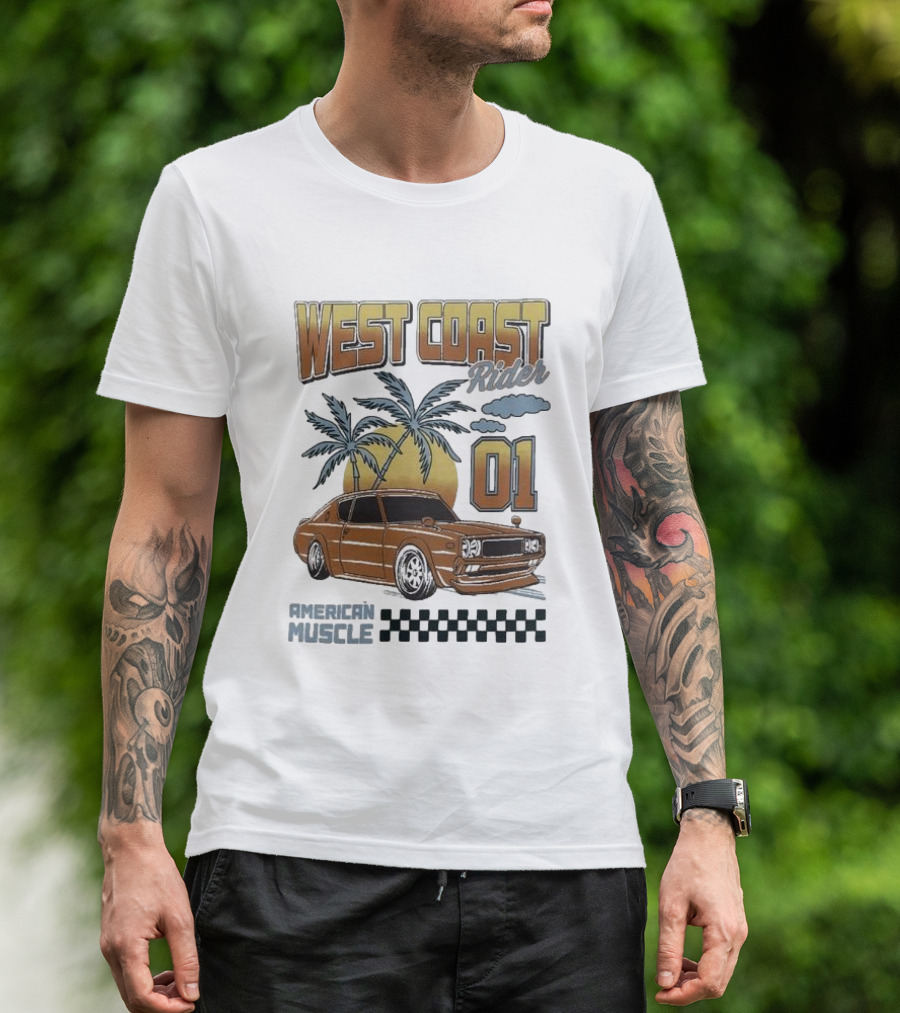 West Coast Rider American Muscle Classic Car 01 Palm Sunset T-Shirt