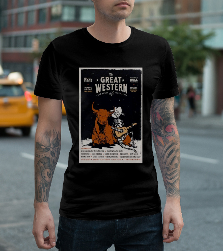Ryan Bingham The Great Western Festival Bull Riding Freestyle Bullfighting Fort Worth Texas T-Shirt