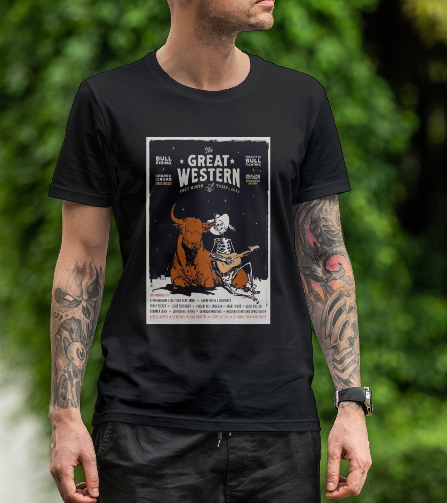 Ryan Bingham The Great Western Festival Bull Riding Freestyle Bullfighting Fort Worth Texas T-Shirt