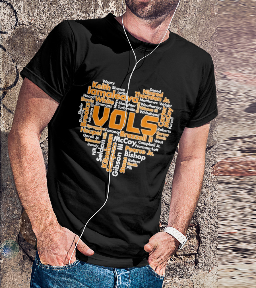 Tennessee Volunteers VOLS Heart Shaped Word Art Featuring Names T-Shirt