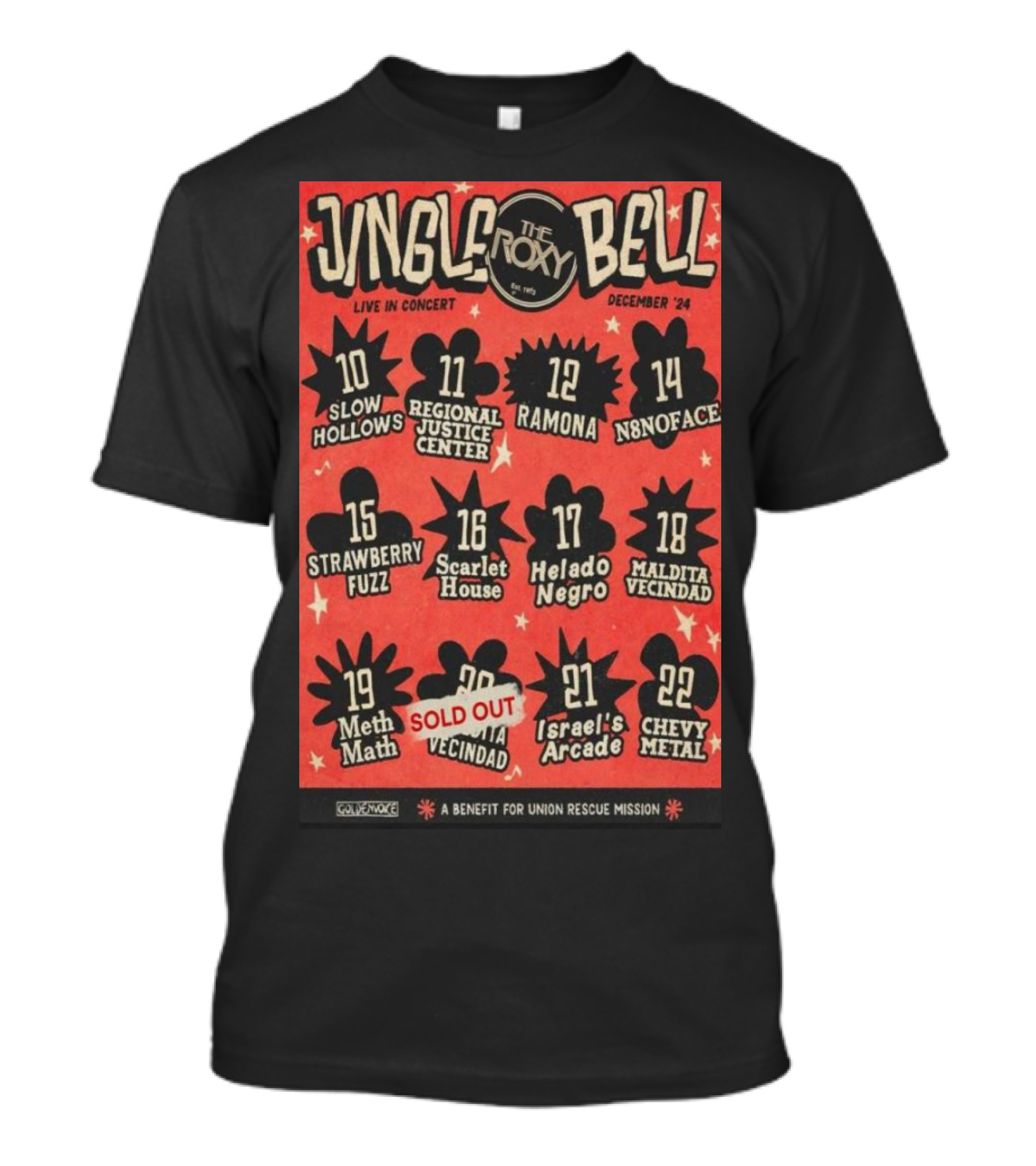 Jingle Bell Concert Live At The Roxy Theatre December 2024 Benefit For Union Rescue Mission T-Shirt