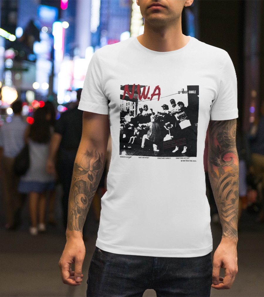 N.W.A 1988 Gangsta Gangsta Maxi-Single 12 Inch Quiet On Tha Set Compton Rap Music T-Shirt