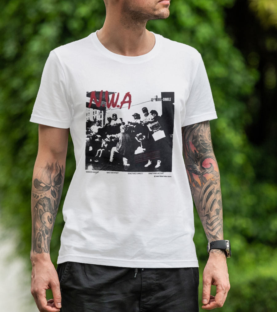N.W.A 1988 Gangsta Gangsta Maxi-Single 12 Inch Quiet On Tha Set Compton Rap Music T-Shirt