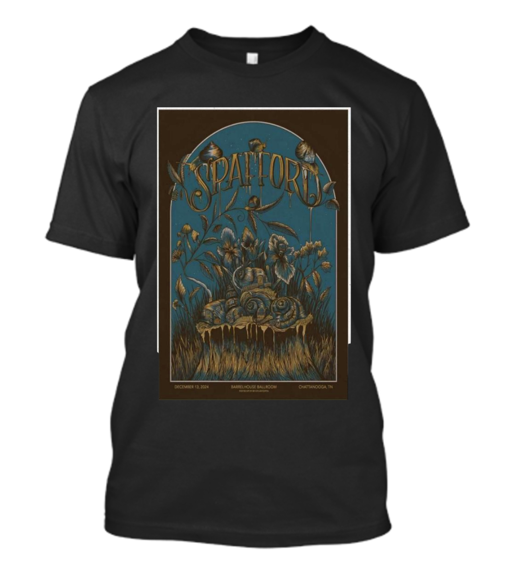 Spafford December 13 2024 Barrelhouse Ballroom Chattanooga TN Event Poster With Nature Elements T-Shirt