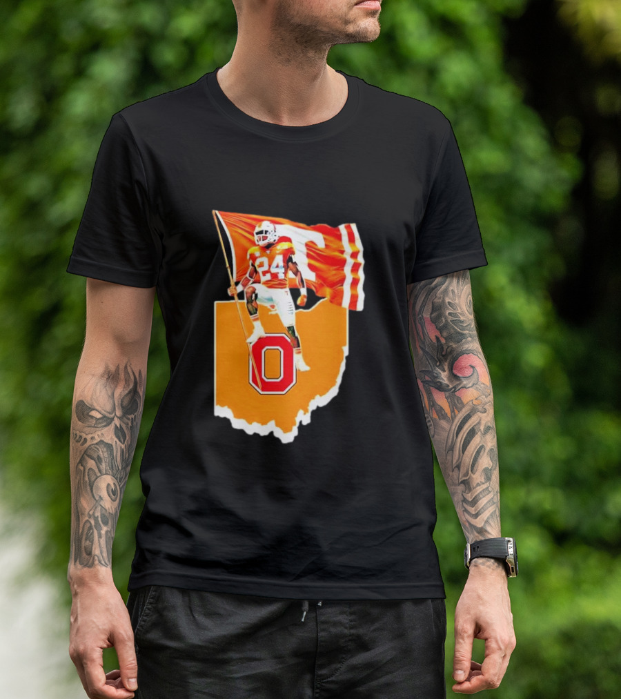 Vols Player With Tennessee Flag Over Ohio State T-Shirt