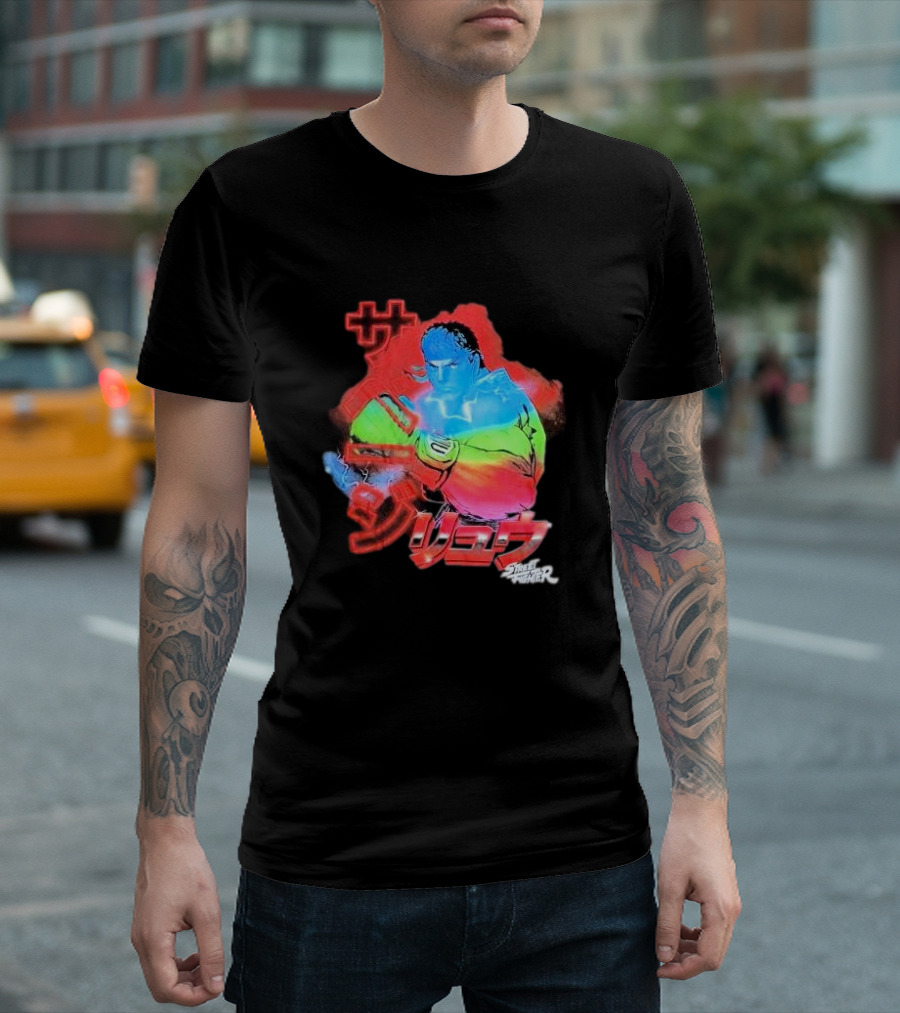 Street Fighter Ryu Neon Japanese Text Burst T-Shirt