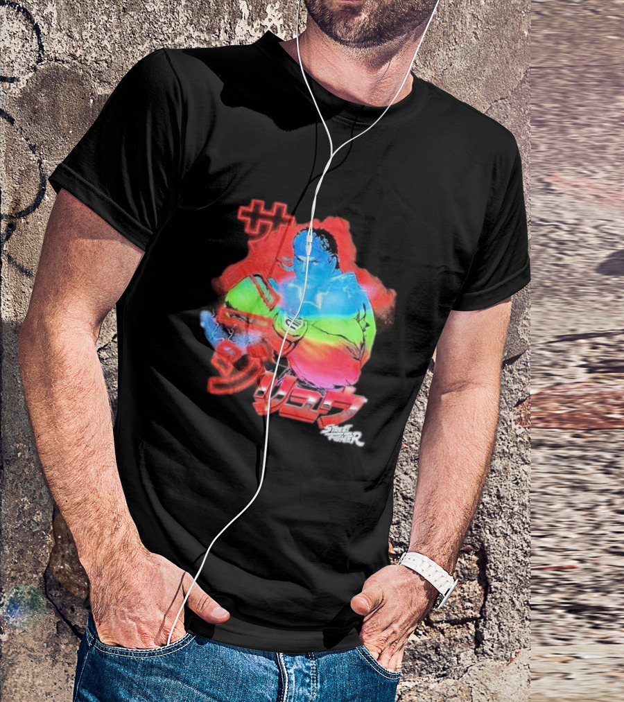 Street Fighter Ryu Neon Japanese Text Burst T-Shirt
