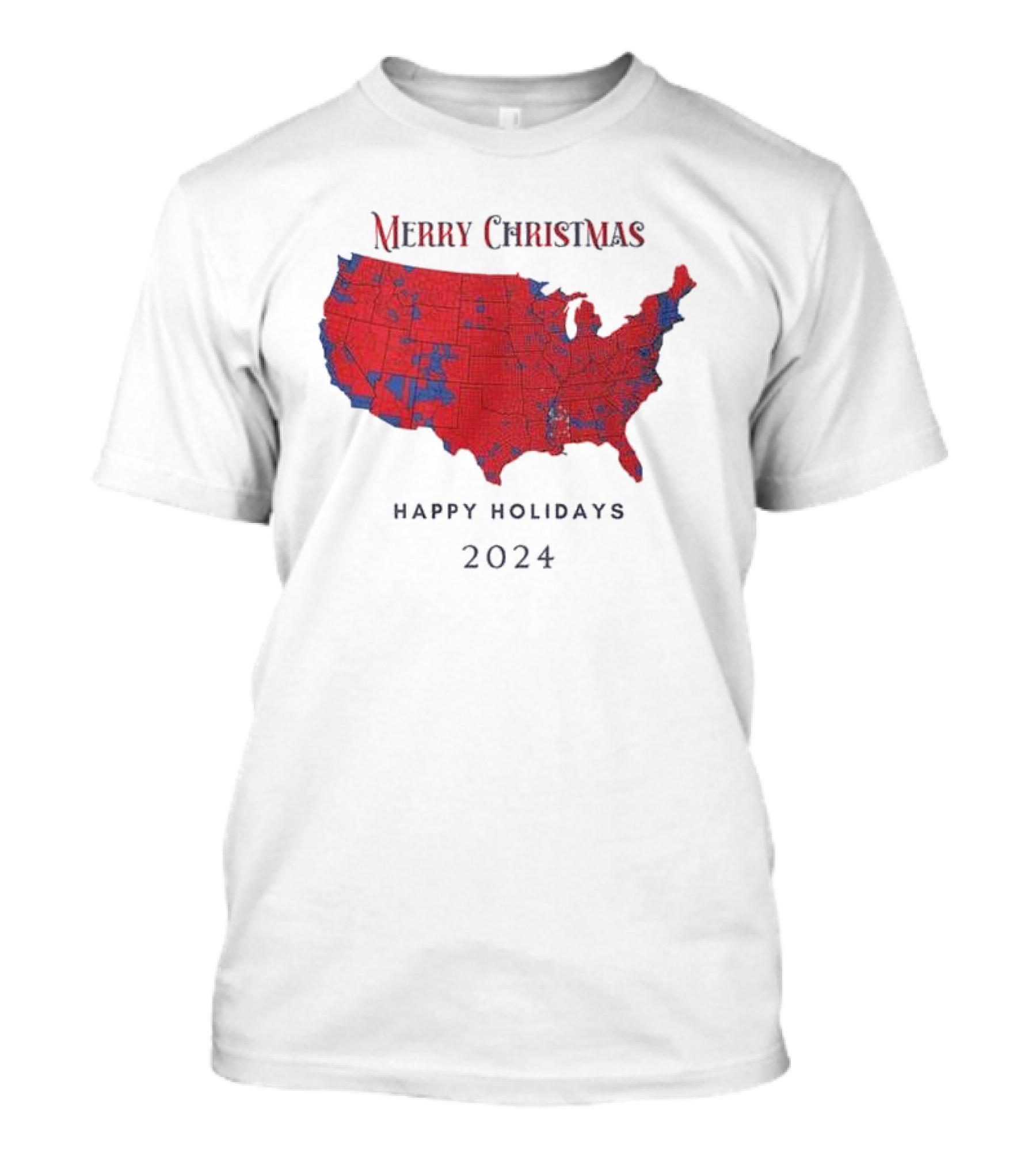 Merry Christmas 2024 Red Map Happy Holidays Republican Trump Election T-Shirt
