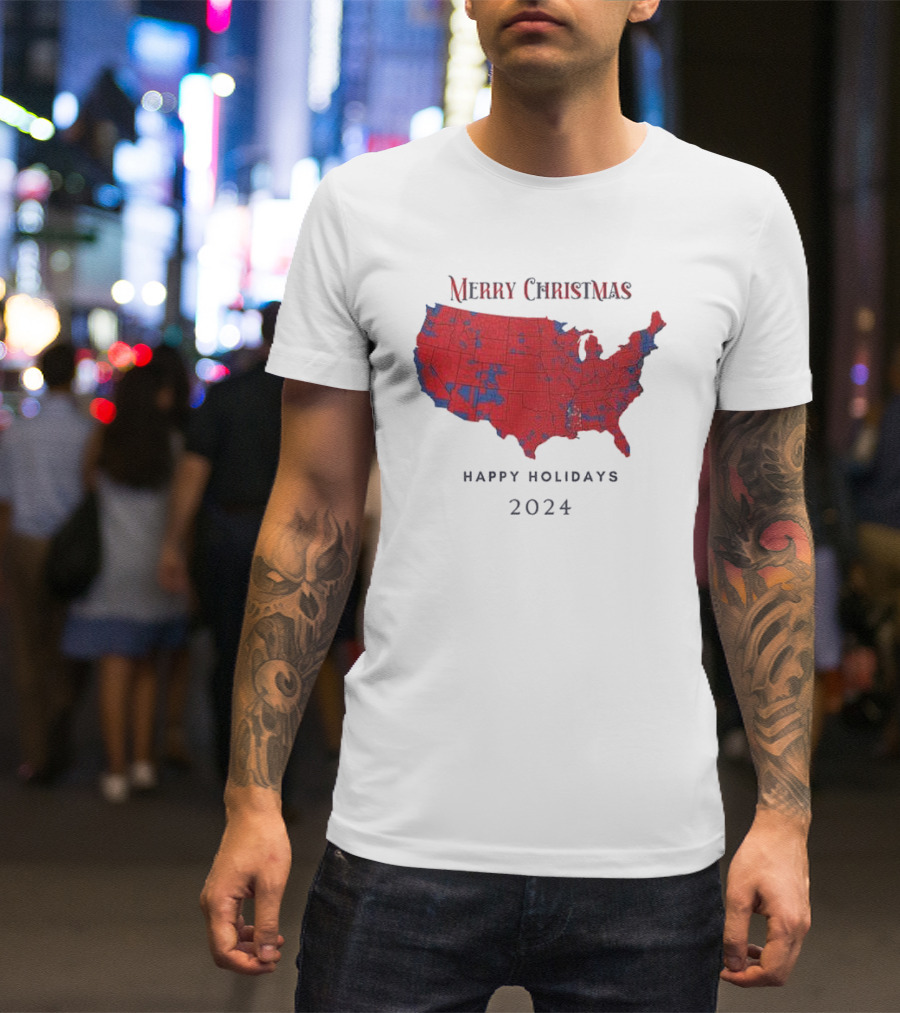 Merry Christmas 2024 Red Map Happy Holidays Republican Trump Election T-Shirt