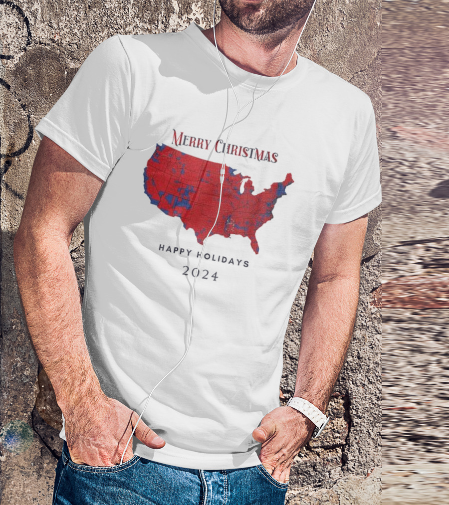 Merry Christmas 2024 Red Map Happy Holidays Republican Trump Election T-Shirt