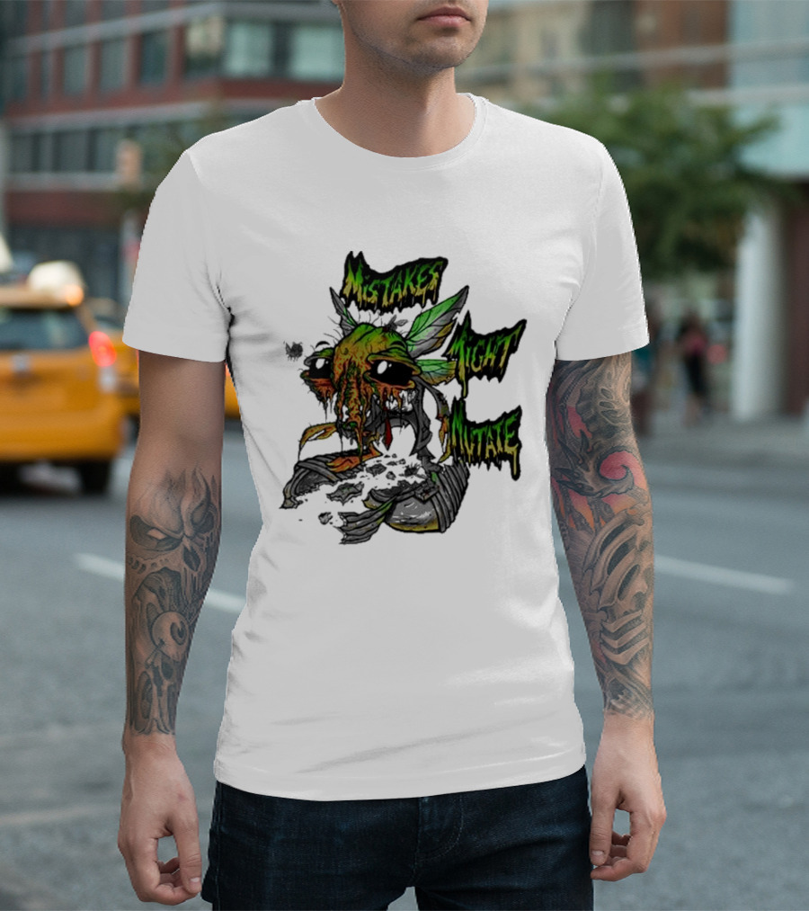 Mistakes Might Mutate Bug-Decay Creature with Green Wings and Dripping Eyes T-Shirt