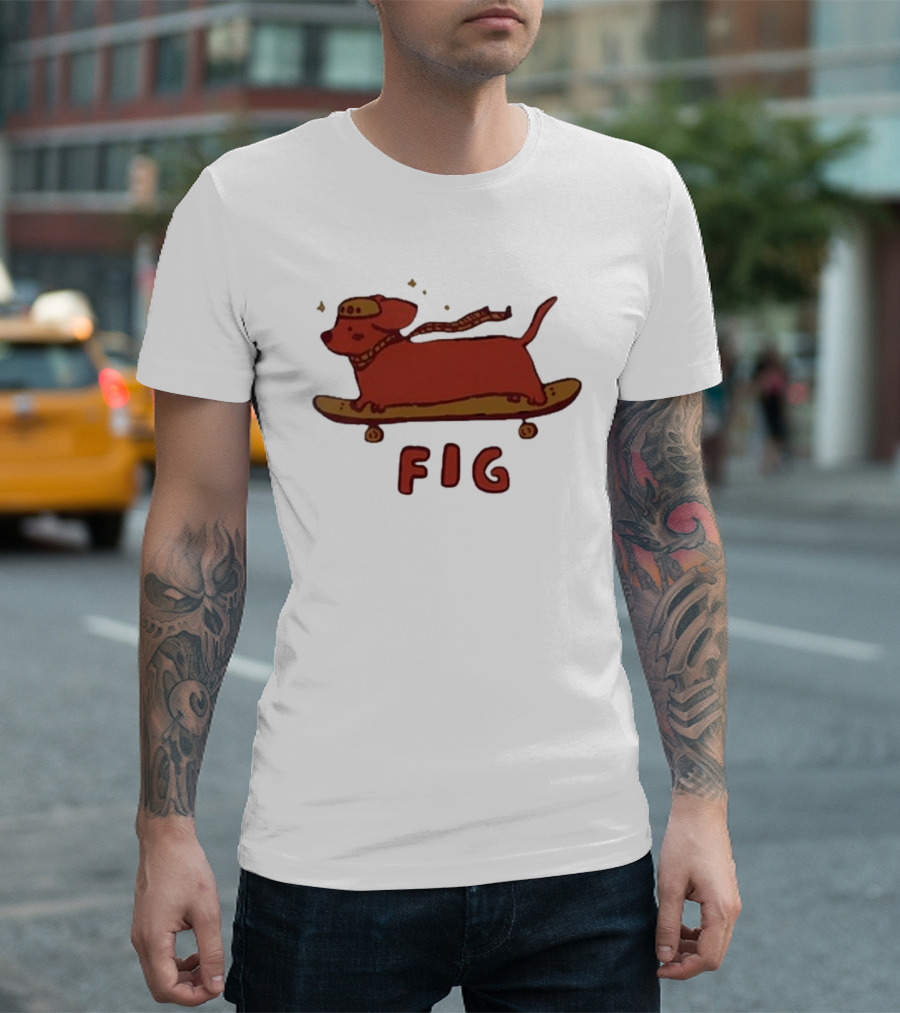 FIG Woof Skateboarding Dog With Hat And Scarf T-Shirt