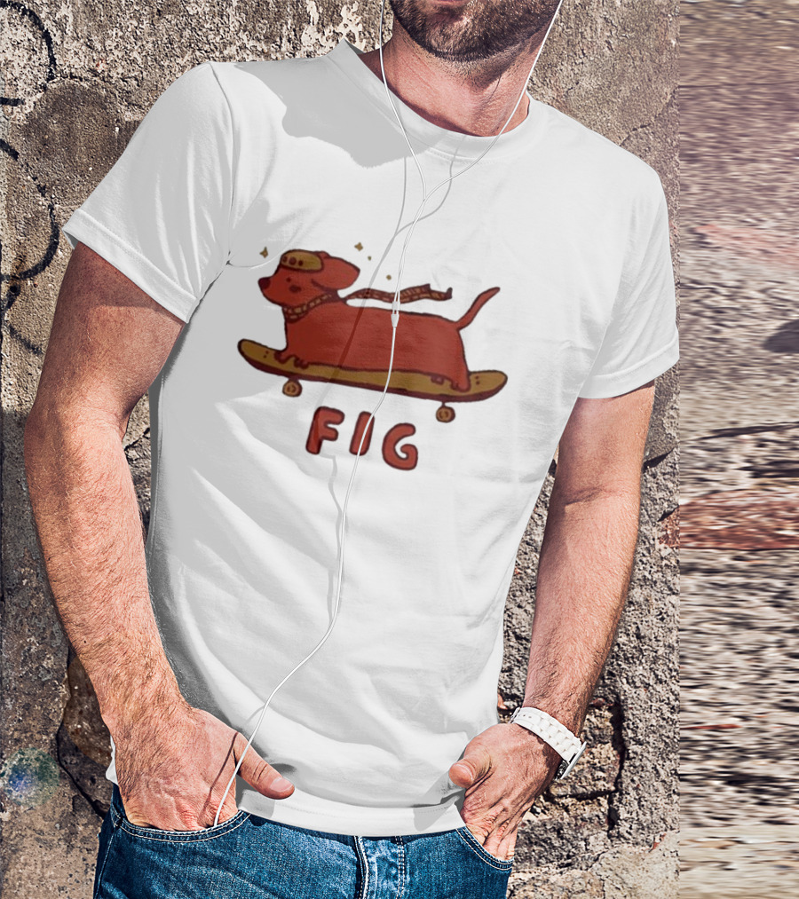 FIG Woof Skateboarding Dog With Hat And Scarf T-Shirt