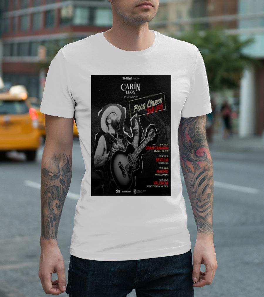 Carin Leon En Concierto Boca Chueca Tour 2025 Gran Canaria Sevilla Madrid Valencia T-Shirt