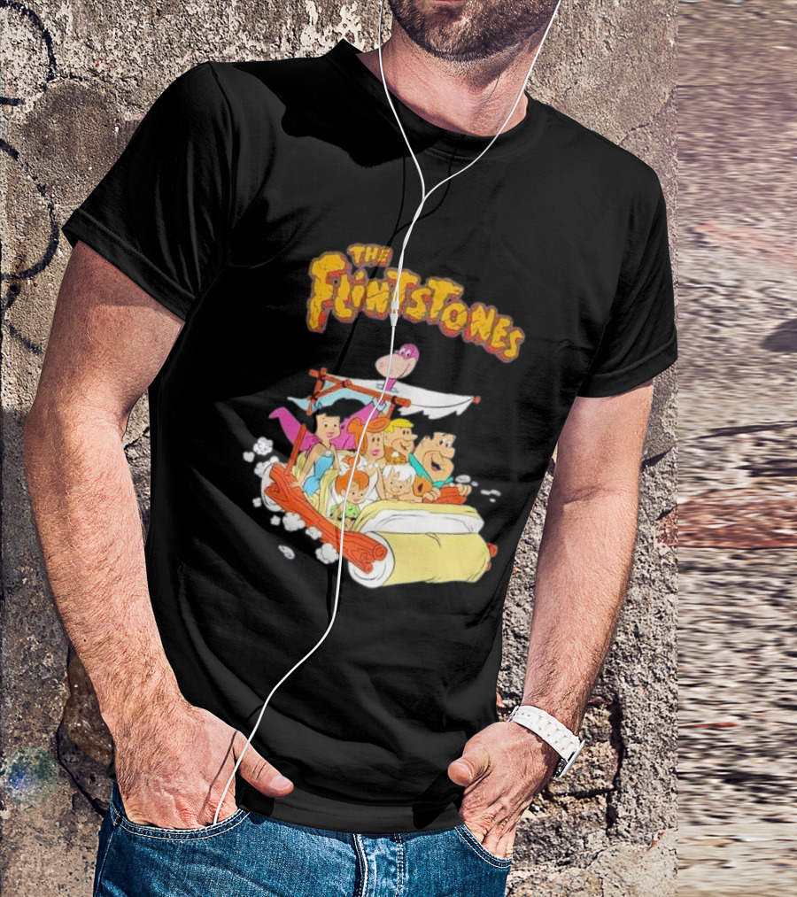 The Flintstones Family Adventure In Iconic Prehistoric Car T-Shirt