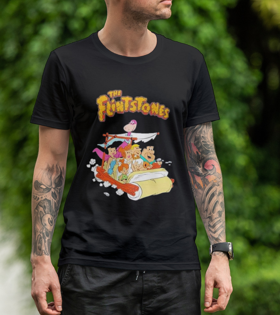 The Flintstones Family Adventure In Iconic Prehistoric Car T-Shirt