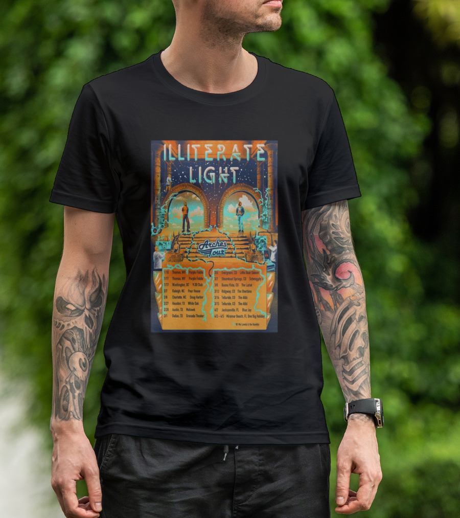 Illiterate Light Arches Tour 2025 Concert Dates And Locations T-Shirt