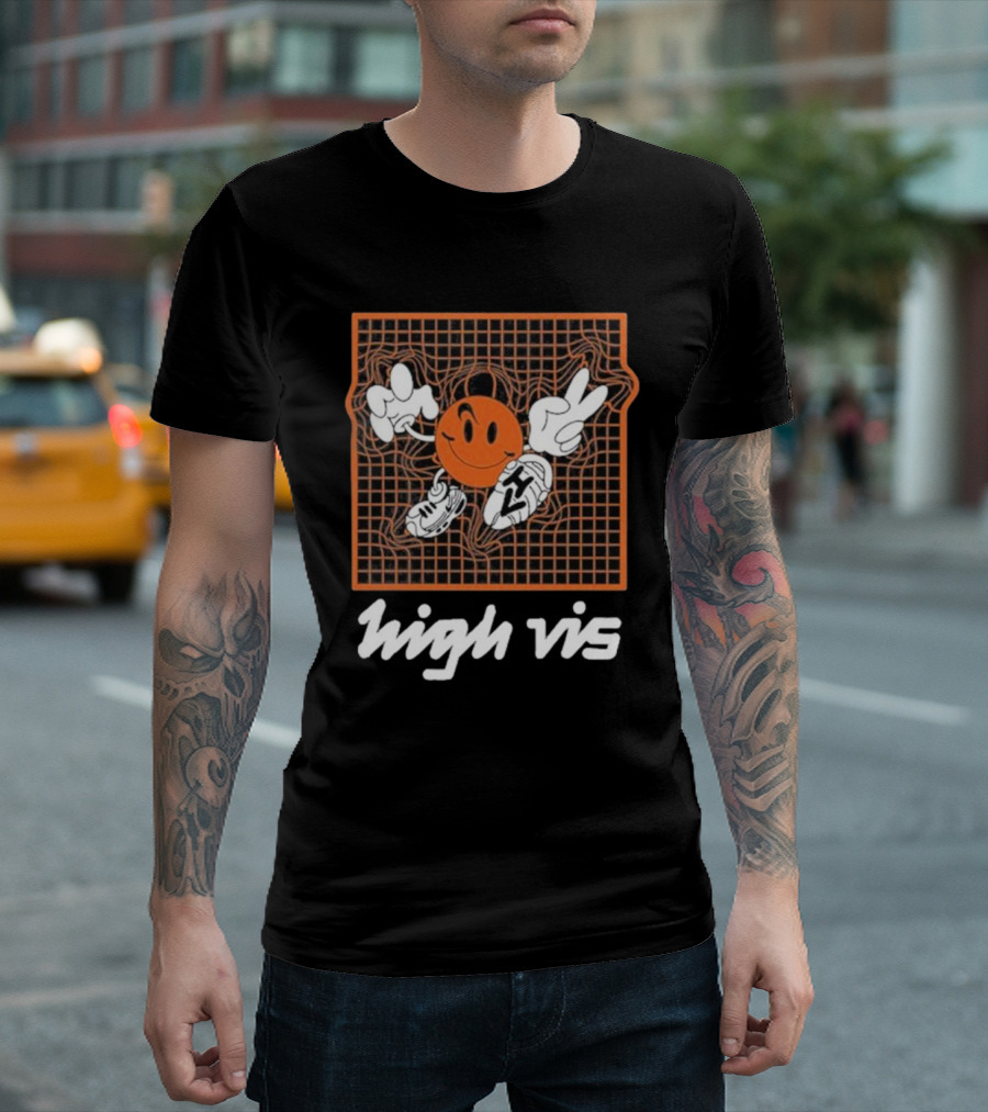 High Vis Retro Grinning Basketball Peace Sneakers T-Shirt