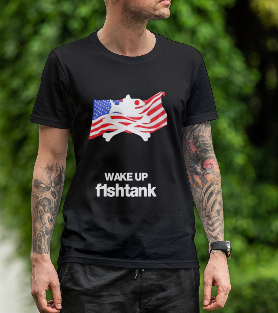 Jet Neptune Wake Up Fishtank American Flag Skull And Crossbones T-Shirt