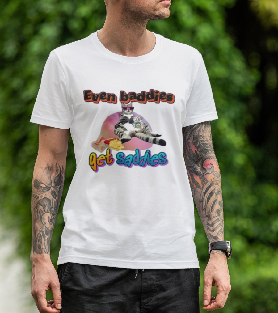 Even Baddies Get Saddies Cat Potato Chips Funny Ryan Primer T-Shirt