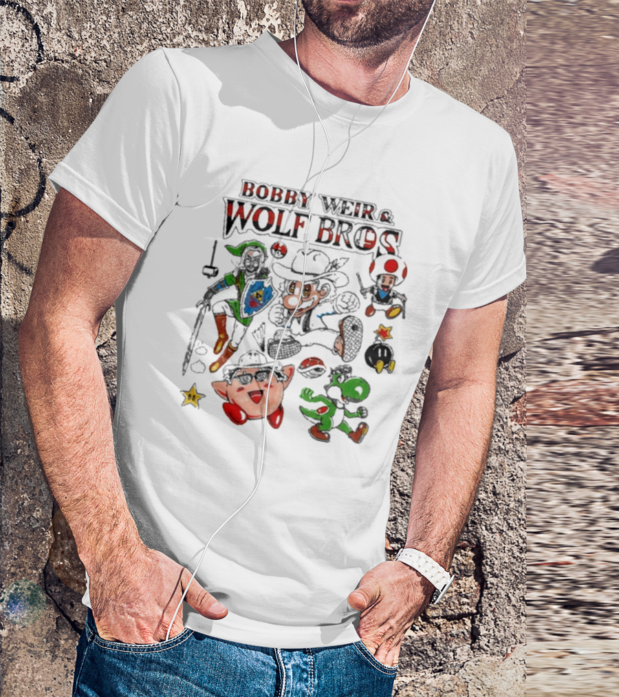 BOBBY WEIR And WOLF BROS Super Wolf Bros Bout Half Past Dead Mario Characters Nintendo Mashup T-Shirt