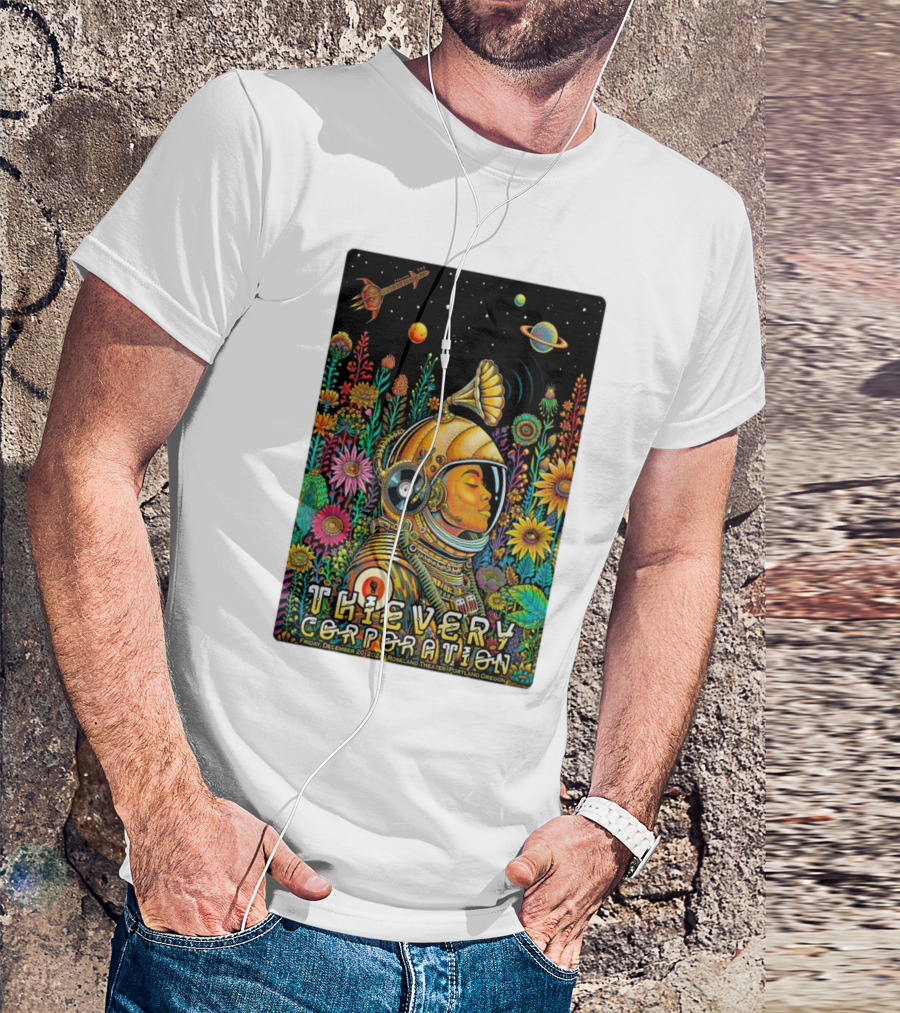 Thievery Corporation Space Astronaut Floral Concert Roseland Theater December 20 2024 Portland Oregon T-Shirt