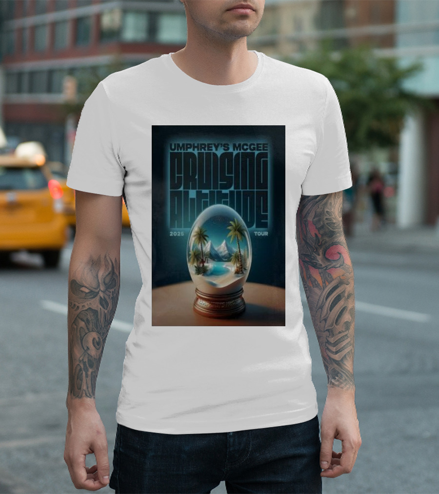 Umphrey’s McGee Cruising Altitude 2025 Tour Palm Landscape Globe T-Shirt