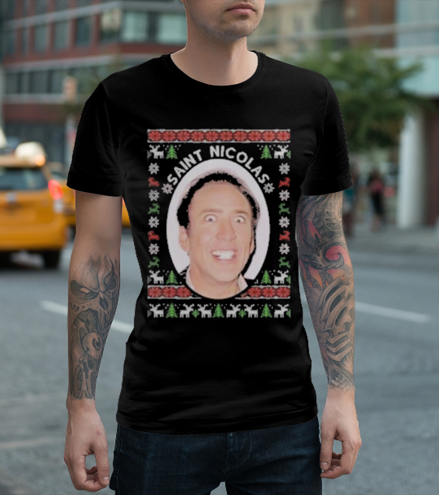 Saint Nicolas Cage Ugly Christmas Sweater T-Shirt