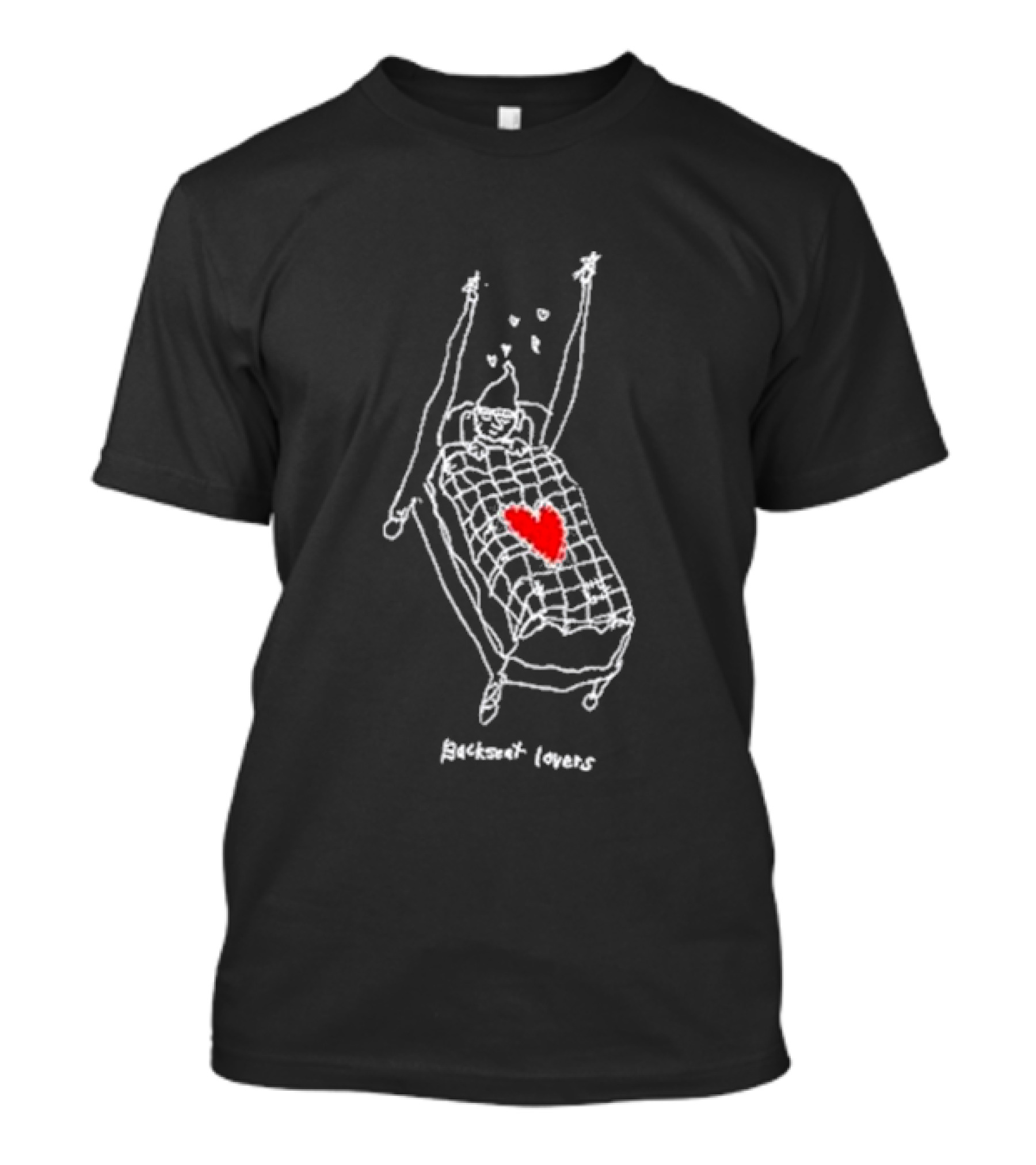 Backseat Lovers Gnome Bed Sketch With Heart And Hearts T-Shirt