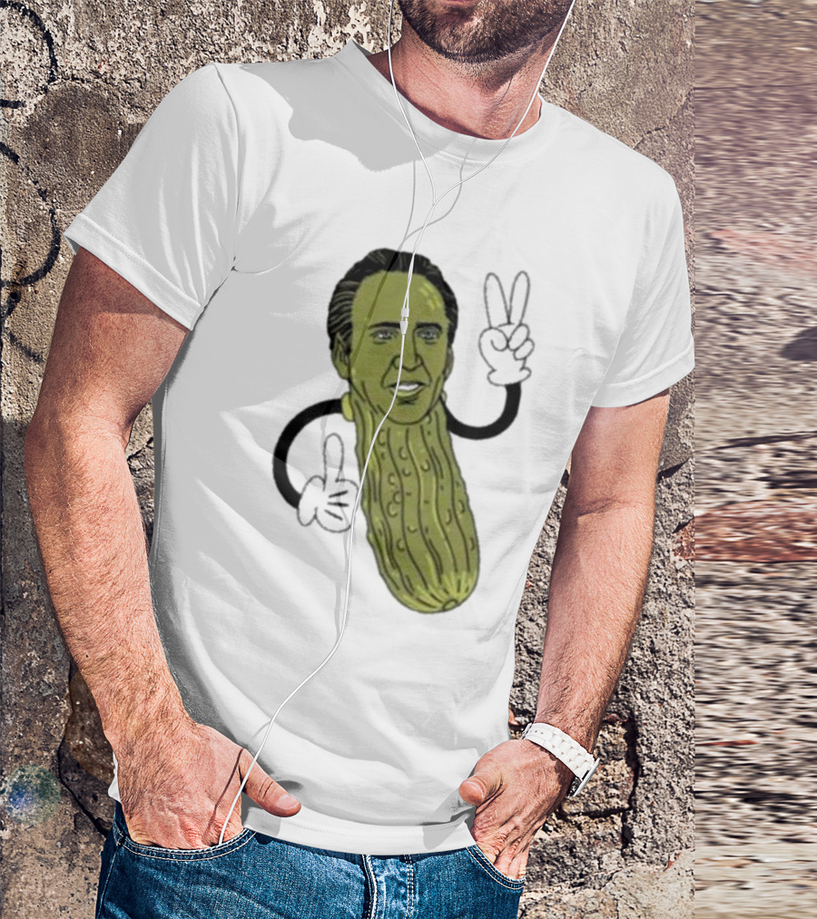 Picolas Cage Nick Cage Pickle Character With Peace Sign Christmas T-Shirt