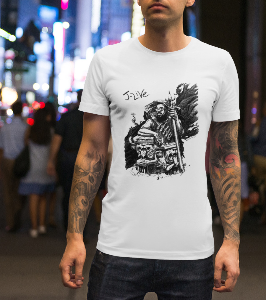 J-Live Realjlive Dan Lish Artwork Featuring Mythical Figures And Detailed T-Shirt
