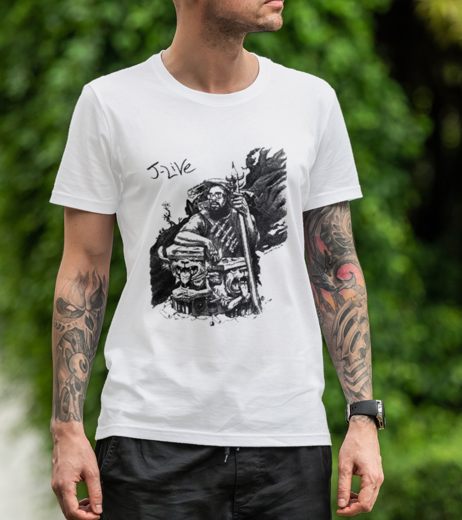 J-Live Realjlive Dan Lish Artwork Featuring Mythical Figures And Detailed T-Shirt