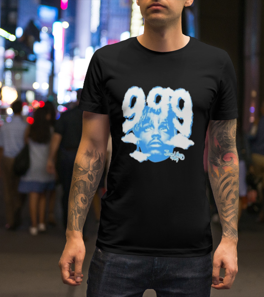 Juice Wrld 999 Clouds Portrait With Signature In Blue And White T-Shirt