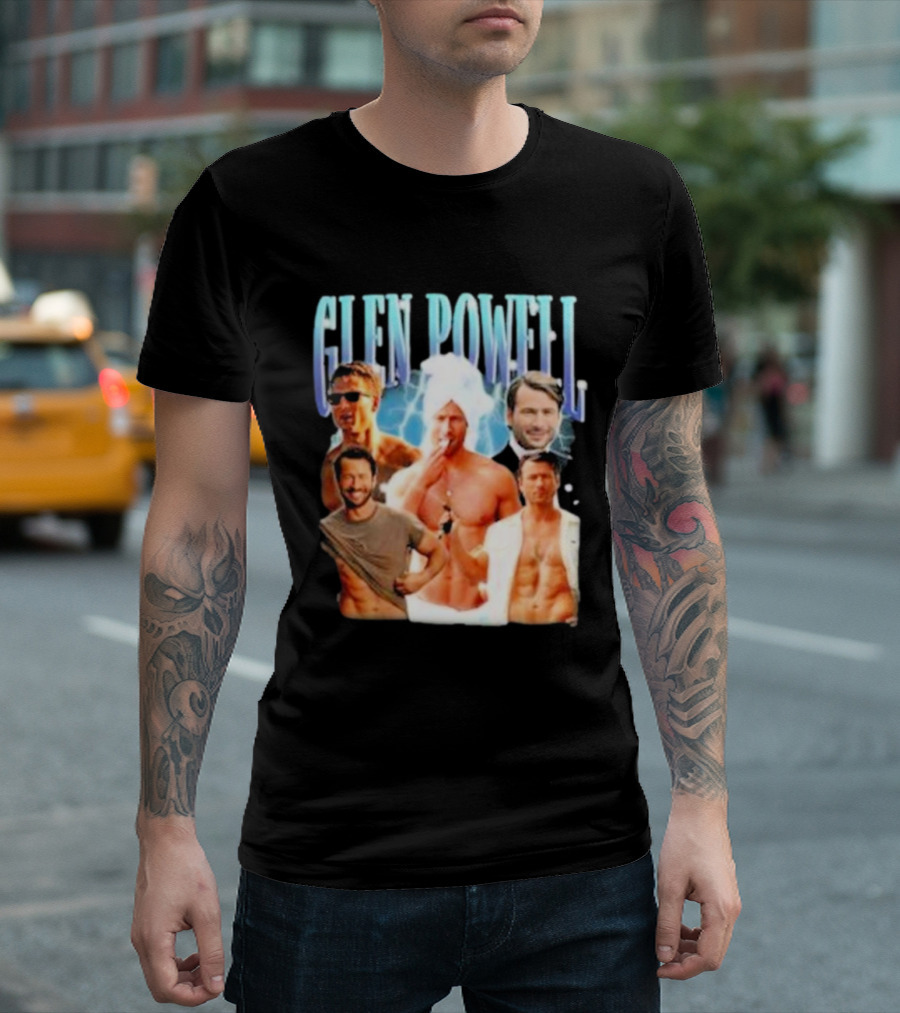 Glen Powell Kelsospade Multiphoto Collage T-Shirt