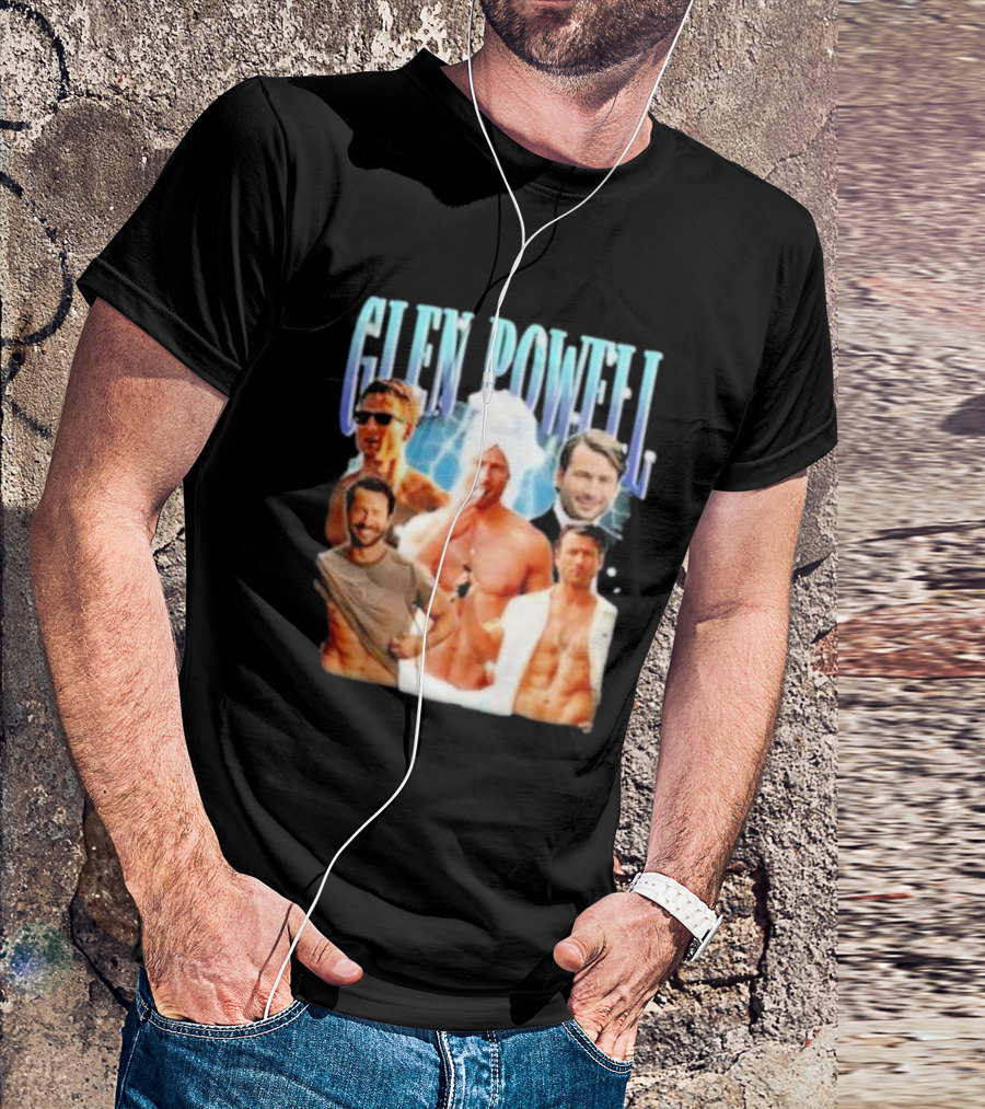 Glen Powell Kelsospade Multiphoto Collage T-Shirt