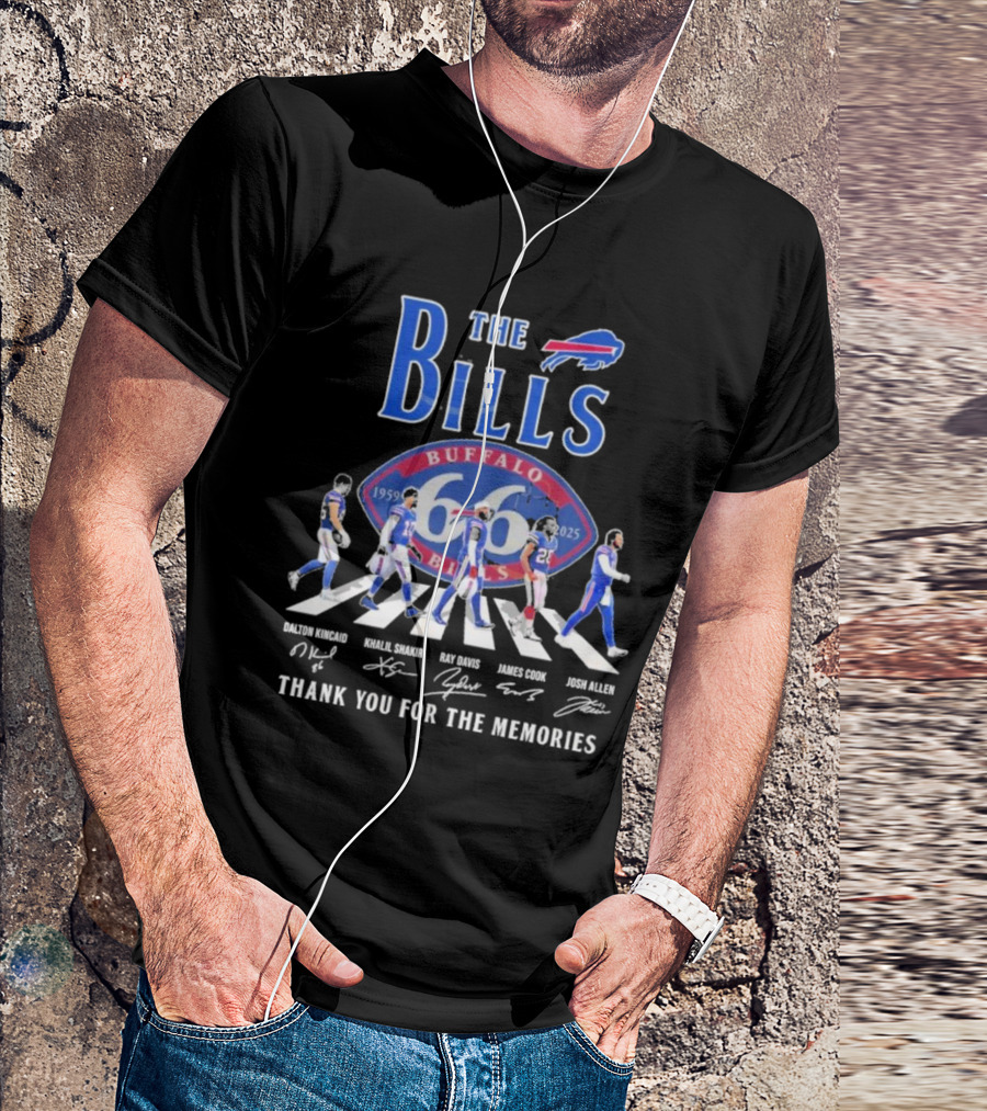 Buffalo Bills 66 Year 1959-2025 Signature Thank You For The Memories Dalton Kincaid Khalil Shakir Ray Davis James Cook Josh Allen T-Shirt