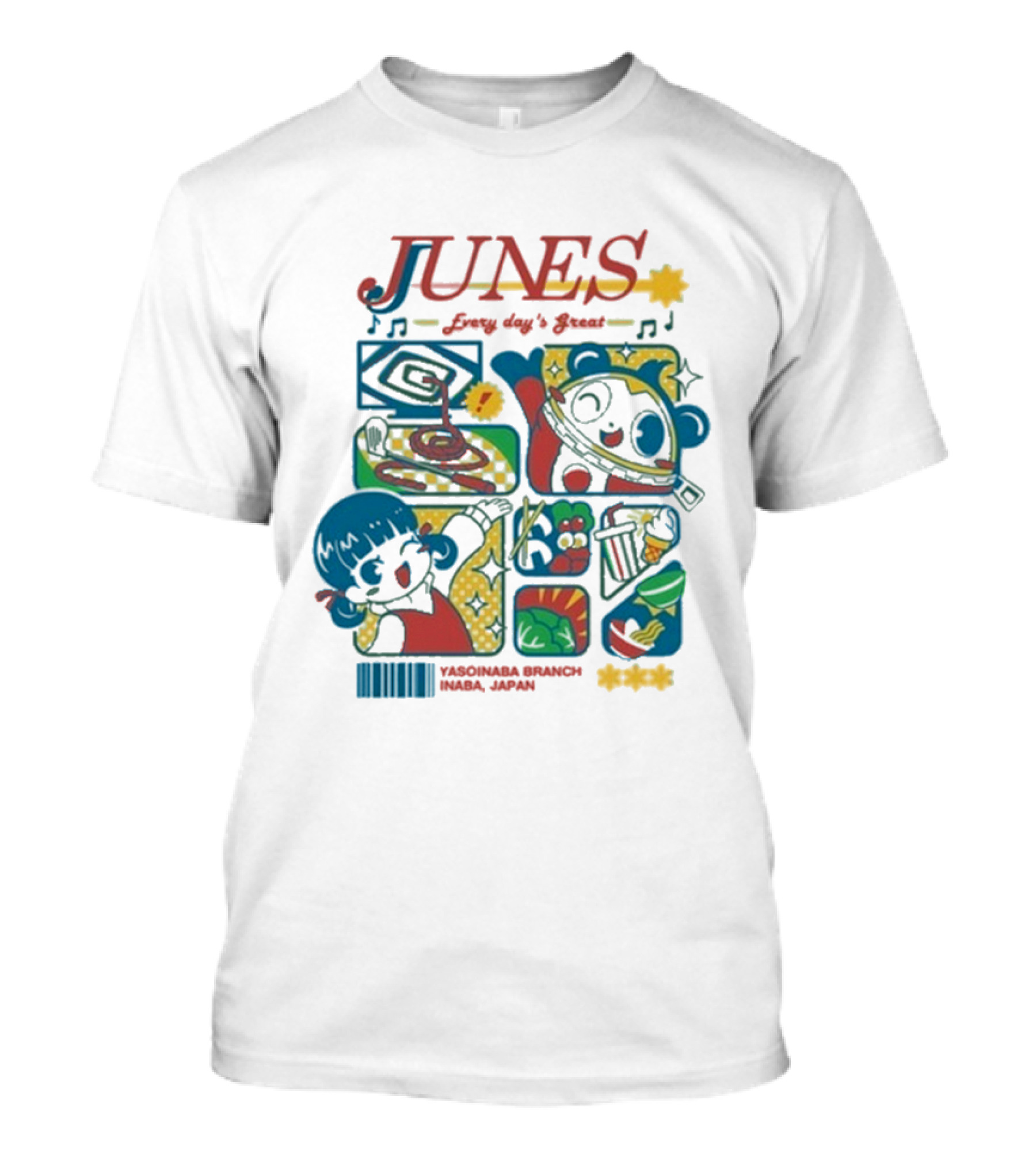 Junes Every Day's Great YasoInaba Branch Inaba Japan Persona 4 Teddie Food Icons T-Shirt