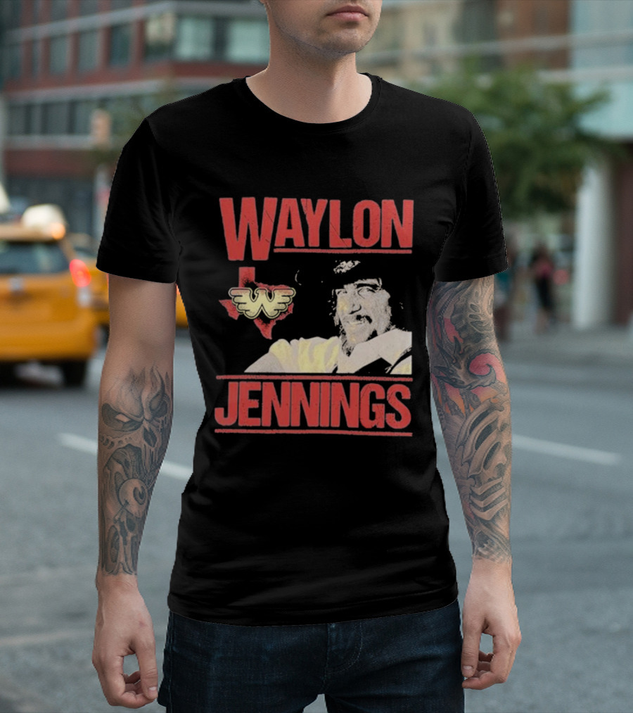Waylon Jennings Flying W Logo Over Texas T-Shirt
