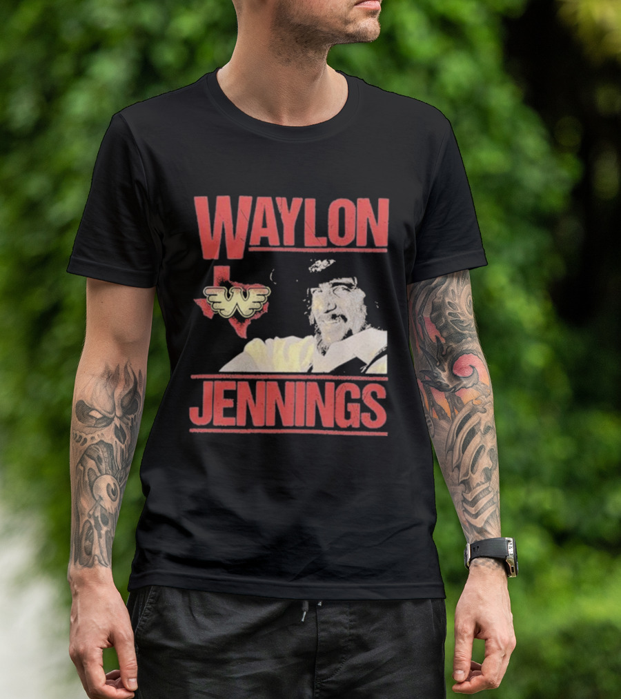 Waylon Jennings Flying W Logo Over Texas T-Shirt