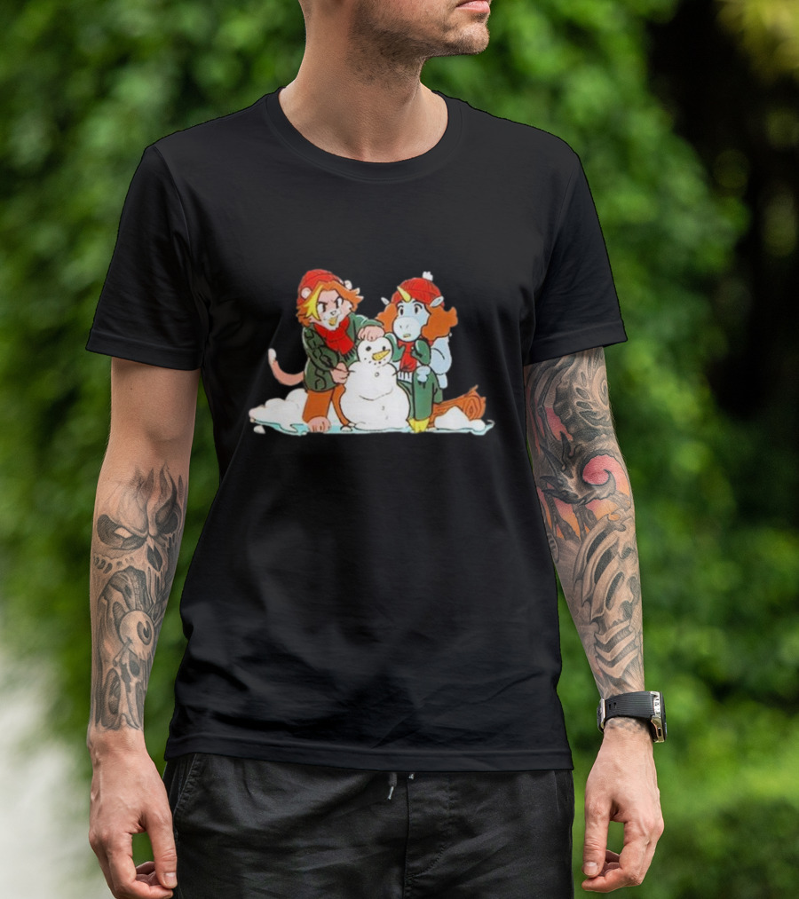 Furry Grumps Building A Snowman In Winter Scene T-Shirt