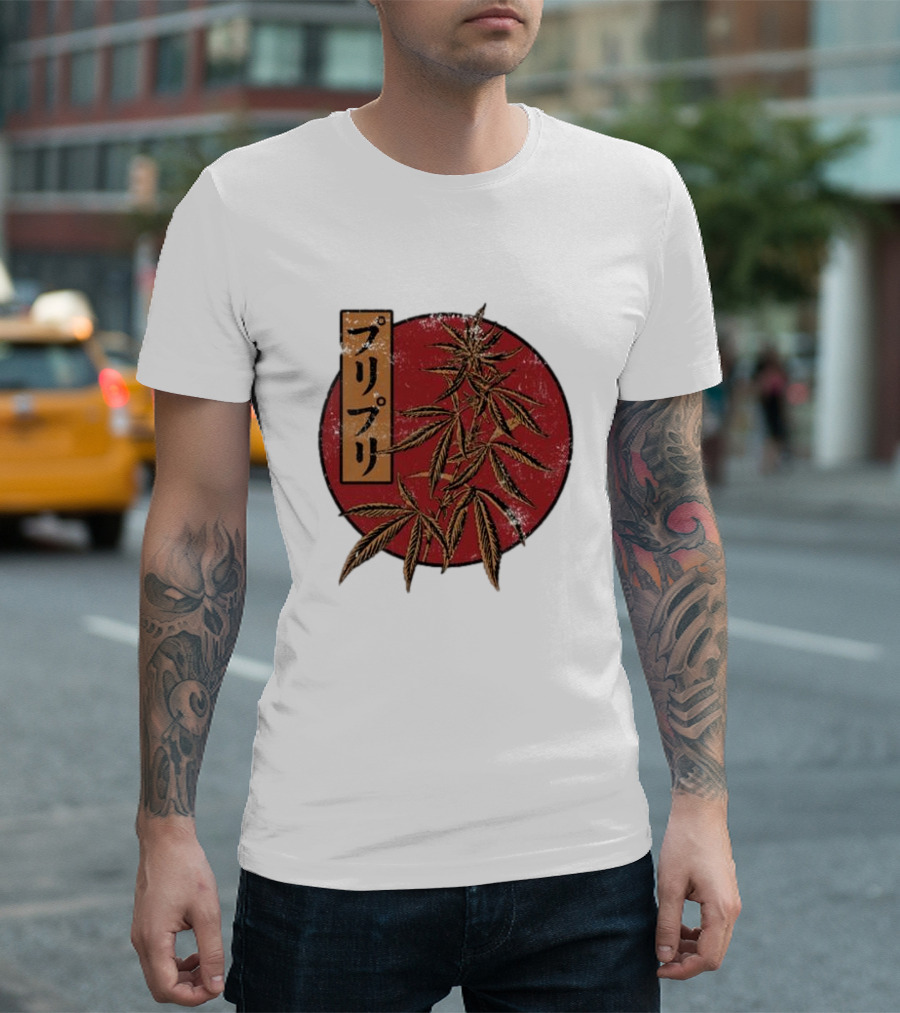 Stoned Buri-Buri Japanese Style Cannabis Leaves Red Circle T-Shirt