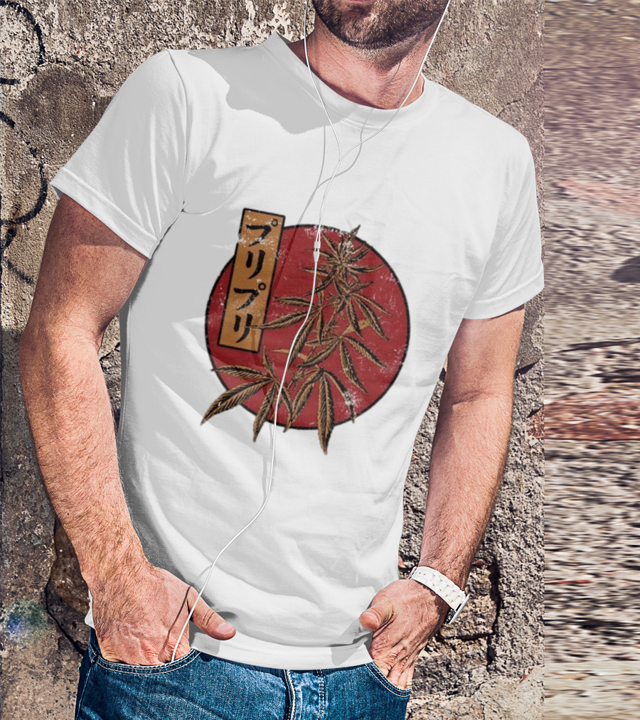 Stoned Buri-Buri Japanese Style Cannabis Leaves Red Circle T-Shirt