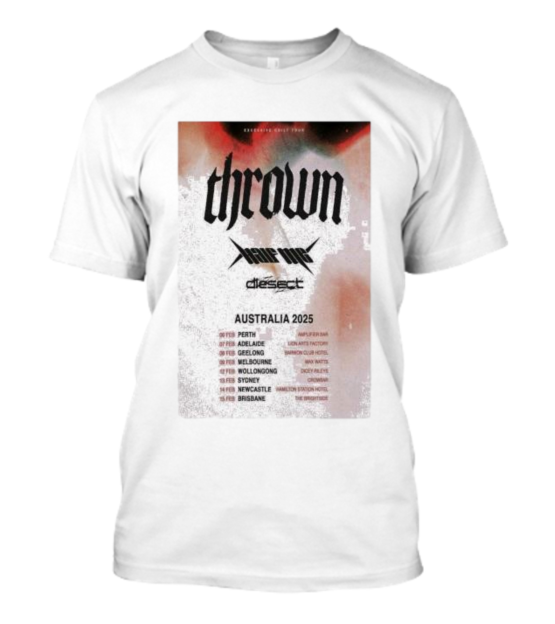 Thrown Xile Tour Disect Australia 2025 Perth Adelaide Geelong Melbourne Wollongong Sydney Newcastle Brisbane T-Shirt