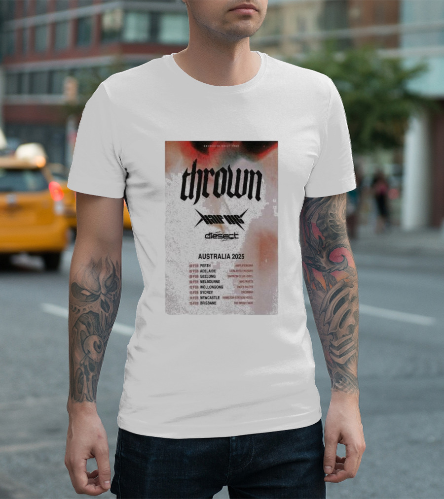 Thrown Xile Tour Disect Australia 2025 Perth Adelaide Geelong Melbourne Wollongong Sydney Newcastle Brisbane T-Shirt