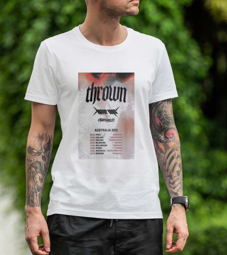Thrown Xile Tour Disect Australia 2025 Perth Adelaide Geelong Melbourne Wollongong Sydney Newcastle Brisbane T-Shirt