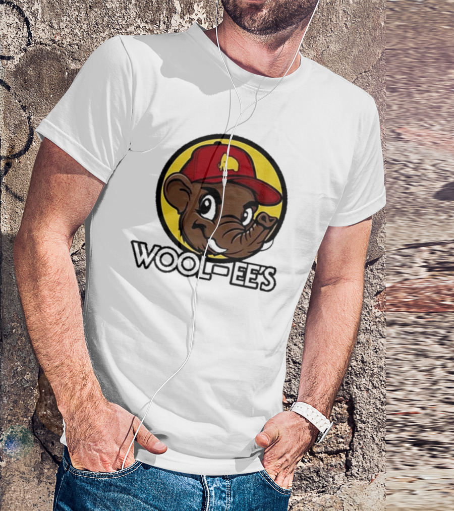 Wooli Wool-Ee’s Cartoon Character In Red Hat With Yellow Mammoth T-Shirt