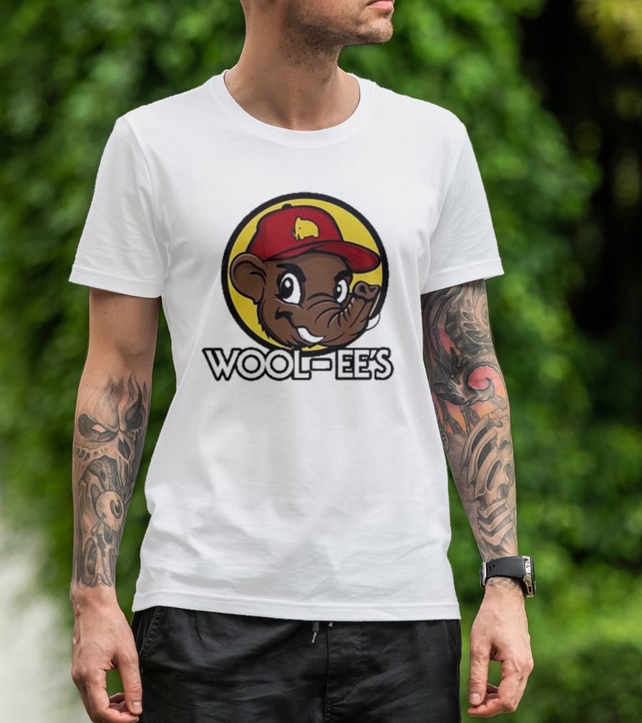 Wooli Wool-Ee’s Cartoon Character In Red Hat With Yellow Mammoth T-Shirt